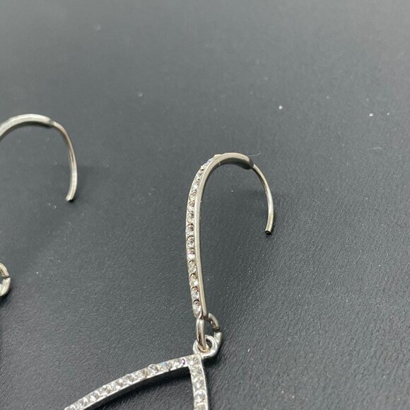 SH Pave Rhinestone Teardrop Dangle Earrings Silver Tone Hook Closure - Picture 5 of 6